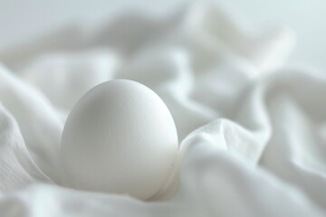 A white egg resting on a soft white fabric, suitable for various concepts and designs - obrazy, fototapety, plakaty