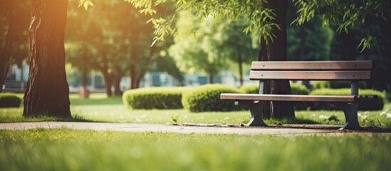 Tranquil Park Setting with a Classic Marble Bench Surrounded by Lush Greenery - obrazy, fototapety, plakaty