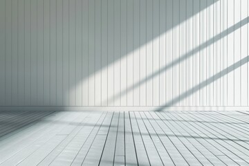 Fototapeta premium Simple white room with wooden floor, suitable for interior design concepts