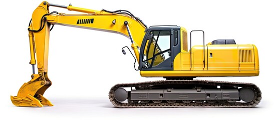 Dynamic Yellow Excavator Arm in Action for Construction Work on White Background