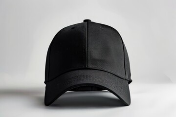 A black baseball cap on a white background. Perfect for sports-themed designs or promotional...