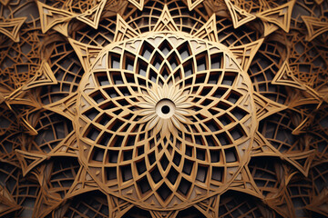 Close-up of an elegant wooden star pattern with symmetrical design