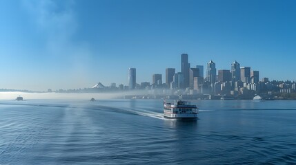 Obraz premium 高層ビル群と船