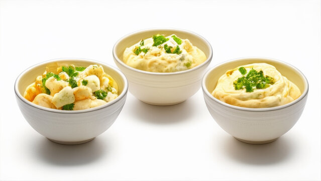 Mashed potatoes with parsley in a bowl isolated on white background