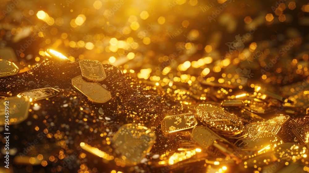 Poster a stack of shiny gold coins on a wooden table. suitable for financial and investment concepts