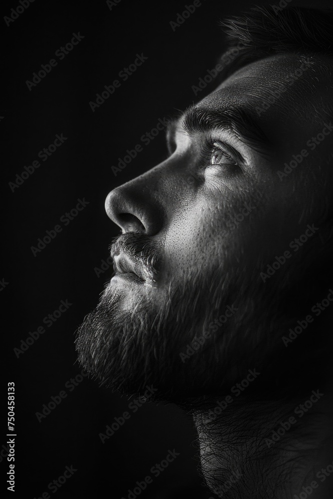 Poster A monochromatic image of a man with a beard. Suitable for various projects