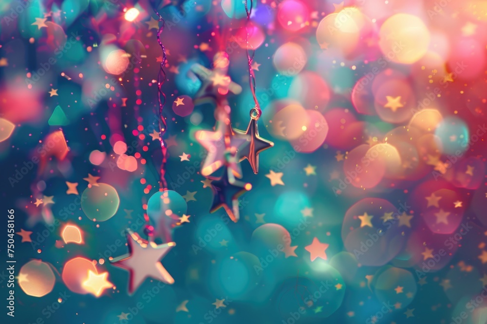 Poster a bunch of stars hanging from a string. perfect for party decorations