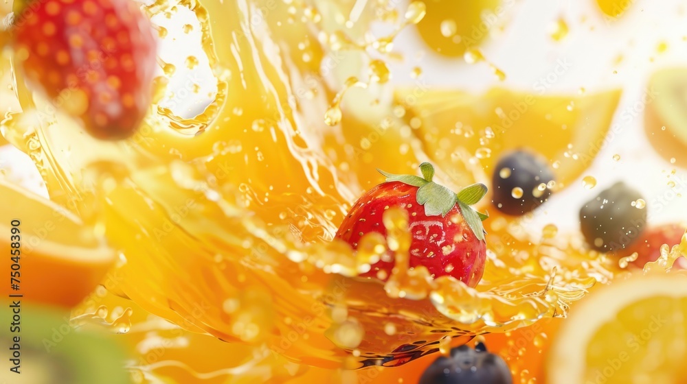 Poster a close up image of a fruit bowl with oranges and strawberries. perfect for healthy eating concepts