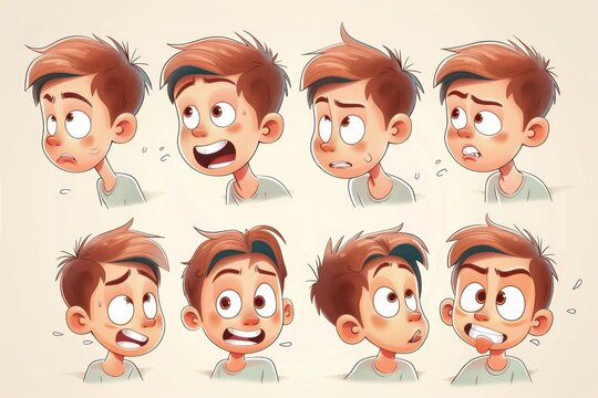 Cartoon characters showing different emotions. Suitable for use in educational materials 