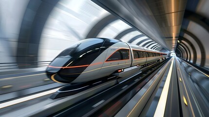 Futuristic Highspeed Train in Motion inside a Tunnel