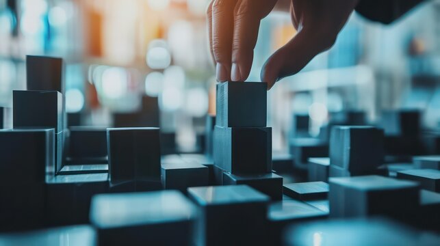 evolutionary architecture patterns in adapting to changing business requirements A Close-Up View of a Hand Skillfully Navigating a Complex Array of Cubes, Symbolizing Problem Solving and Strategic