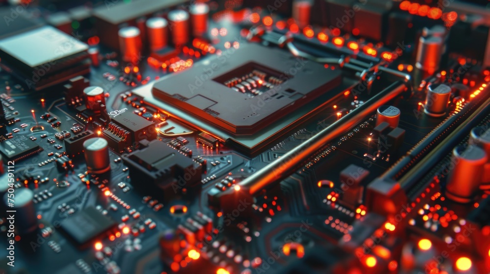 Aufkleber detailed view of a computer motherboard, suitable for technology concepts