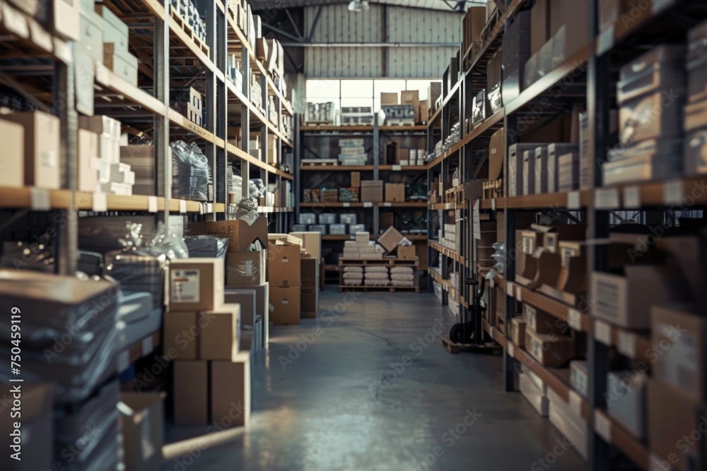 Aufkleber a large warehouse filled with boxes. ideal for logistics and storage concepts