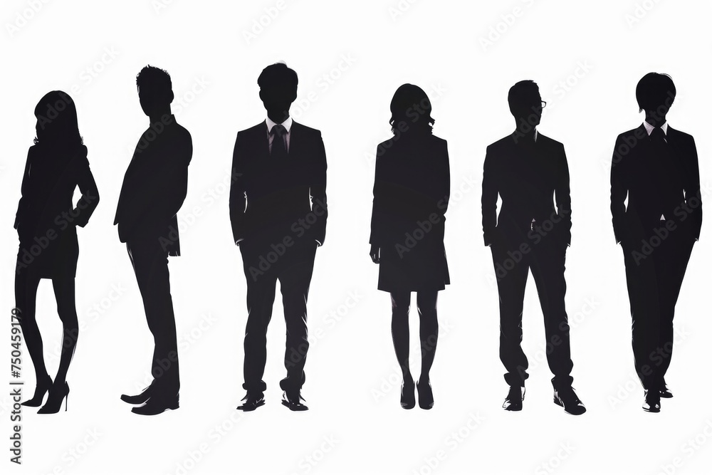 Poster Diverse group of professionals standing in unity. Suitable for business team concepts
