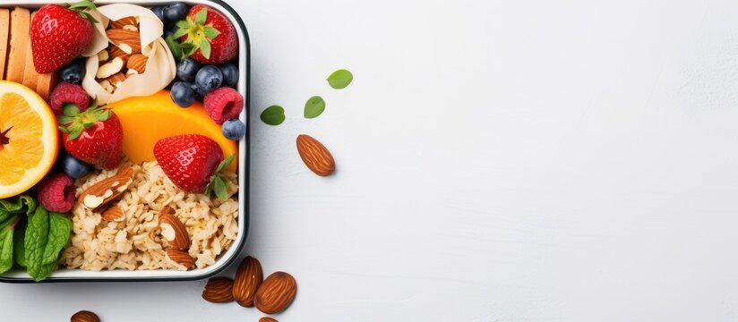 Nutritious and Colorful: A Lunchbox Packed with Fresh Fruits, Nuts, and Granola