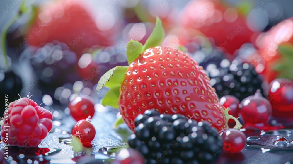 Poster a close up of a bunch of berries on a table. ideal for food and nutrition concepts
