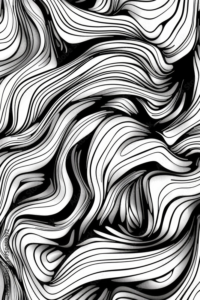 Poster black and white abstract drawing of wavy lines. suitable for graphic design projects