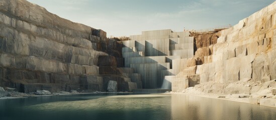 Tranquil Artificial Quarry Filled with Crystal Clear Water Reflecting the Summer Sky
