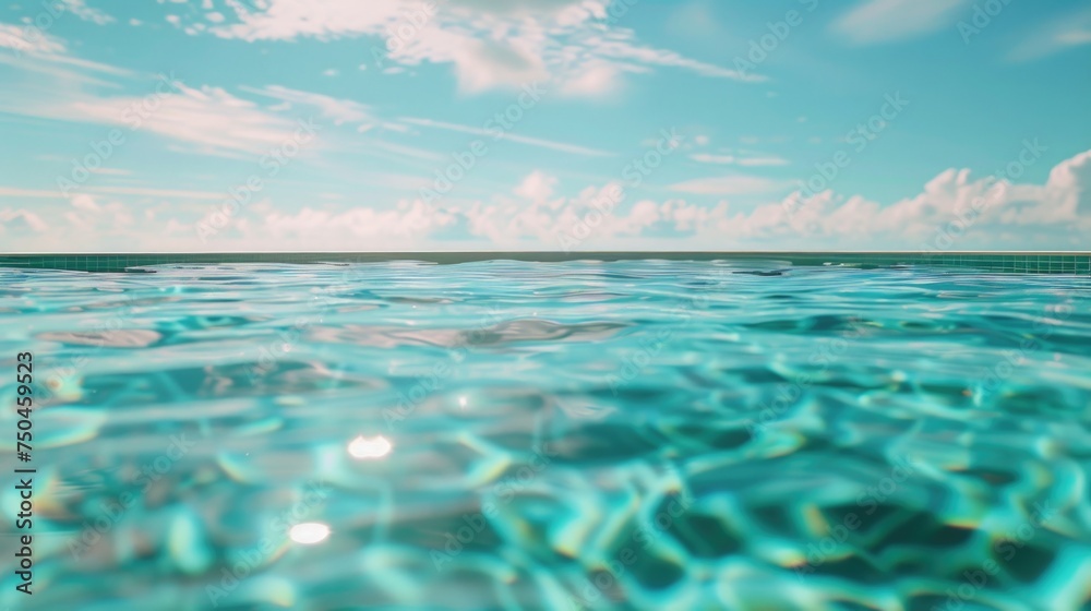 Poster a serene view of the ocean from the water's edge, ideal for travel brochures or relaxation concepts