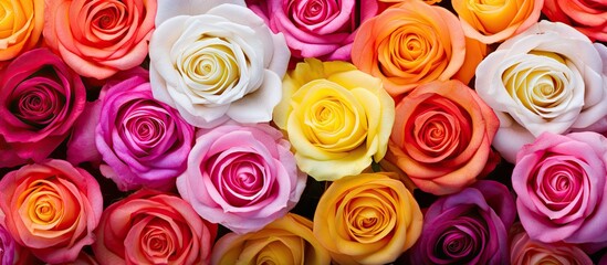 Vibrant Blooms: Diverse Multicolored Roses Showcase Beauty of Nature's Palette