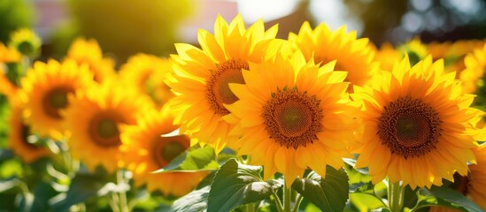 Vivid Sunflowers Bask in the Glorious Sunshine of a Lush Garden