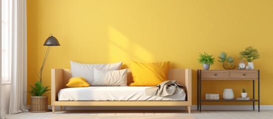 Cozy Yellow Bedroom with Single Bed in a Bright and Cheerful Setting