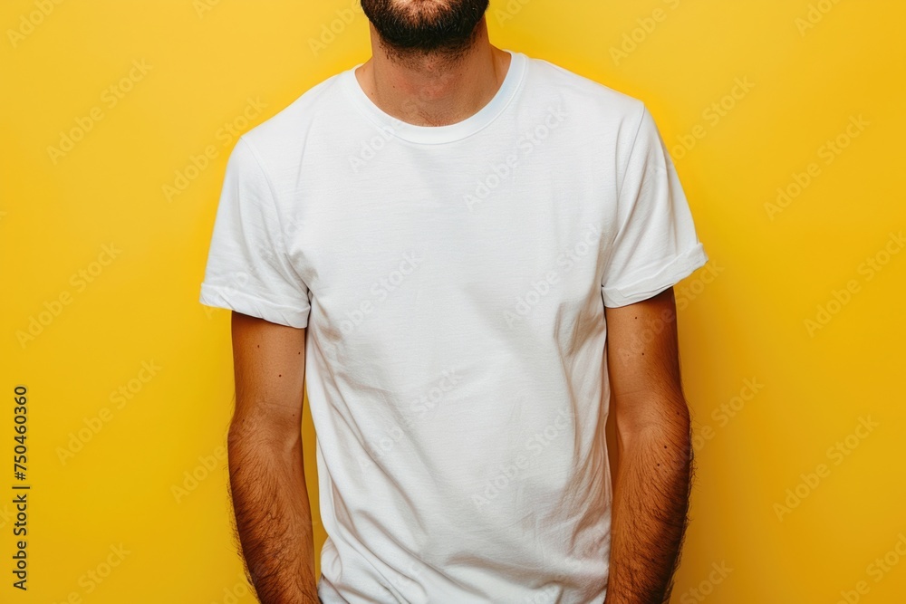 Poster A man with a beard wearing a white t-shirt. Suitable for various concepts and designs