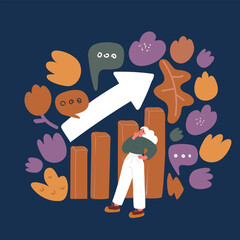 Cartoon vector illustration of Woman Business woman Celebrating Success. Arrow is increasing