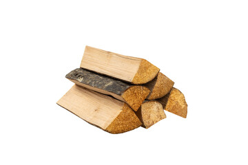 Dry firewood chopped and stacked on white background