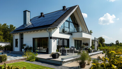 New suburban house with a photovoltaic system on the roof