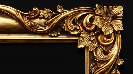 Elegant gold picture frame against a dark black background. Perfect for adding a touch of sophistication to any design project