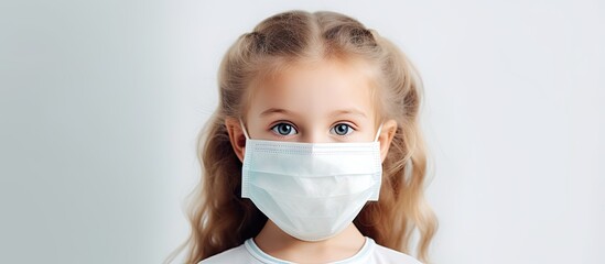 Adorable child displays Covid 19 caution with beautiful face mask - obrazy, fototapety, plakaty
