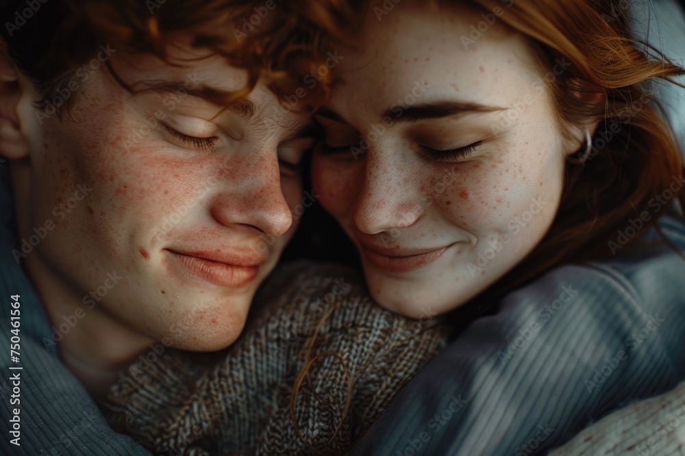 Poster close up of a person embracing another person, suitable for various concepts and designs