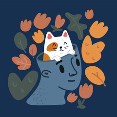 Fototapeta premium Cartoon vector illustration of Cat in head.