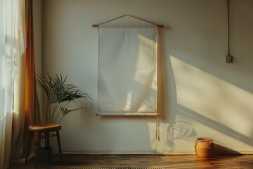 A simple room with a curtain and chair. Suitable for interior design concepts
