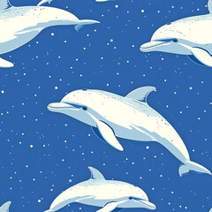 Obraz na płótnie Canvas dolphin pattern, frameless pattern to enlarge and use as graphic element like background, tiles, ai generated
