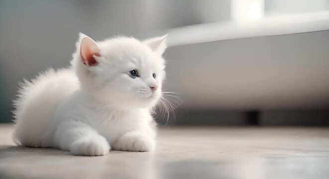 Adorable White Persian Kitten: Portrait of a Curious Kitty (Horizontal)