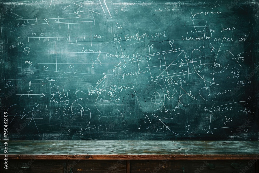 Poster a blackboard filled with various writings, perfect for educational and business concepts