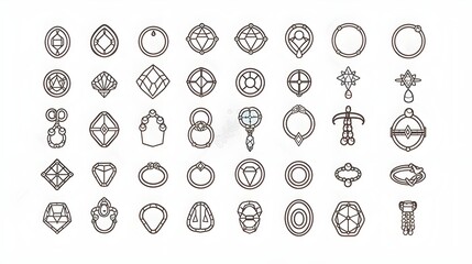 Jewelry line icon set. Included icons as gems, gemstones, jewel, accessories, ring and more.  - obrazy, fototapety, plakaty