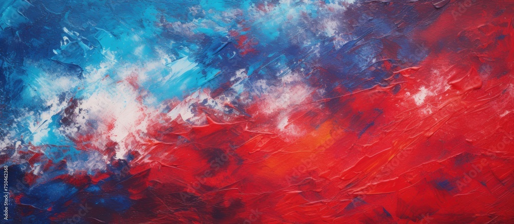 Poster vibrant impressionist artwork with rich red and blue colors exploring texture and movement