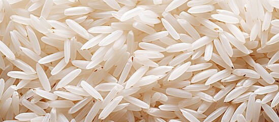 A Close-Up Capture of an Abundant Heap of White Rice Grains in Harmonious Alignment