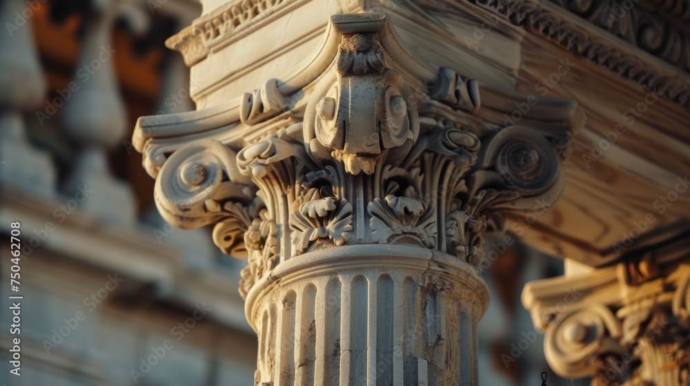Poster Close up of a pillar with a building in the background. Suitable for architectural concepts