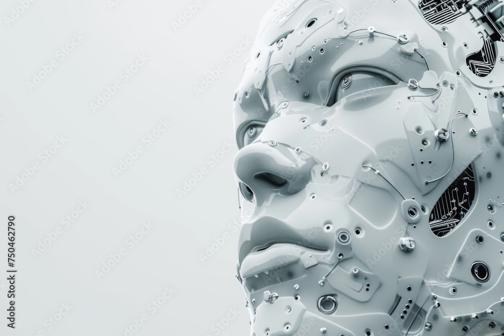 Poster Close up of a person's face with a machine on their head. Suitable for technology concepts