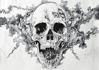 Wrath Skull Black and White Drawing