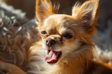 Long haired chihuahua playing 