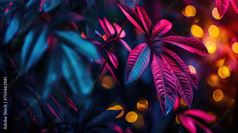 Poster close up of a plant with bright lights in the background, ideal for nature and abstract concepts
