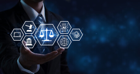 AI Law concept.AI ethics. legislation and regulations of AI Act. legal regulations Controlling...