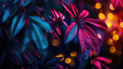 Close up of a plant with bright lights in the background, ideal for nature and abstract concepts