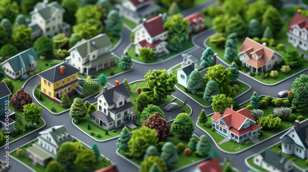 Poster miniature model of a small town with numerous houses. ideal for architectural projects