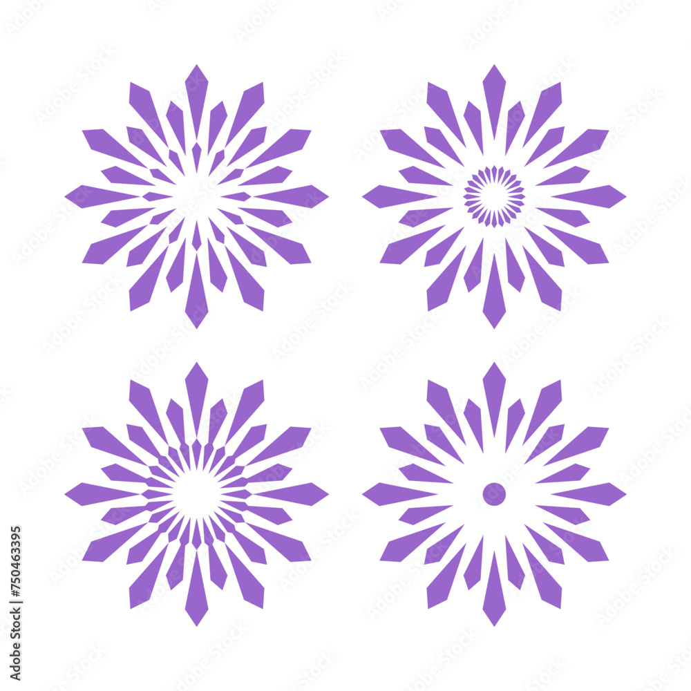 Wall mural Set of Abstract Flowers Icons. Radial Circle Design Elements.